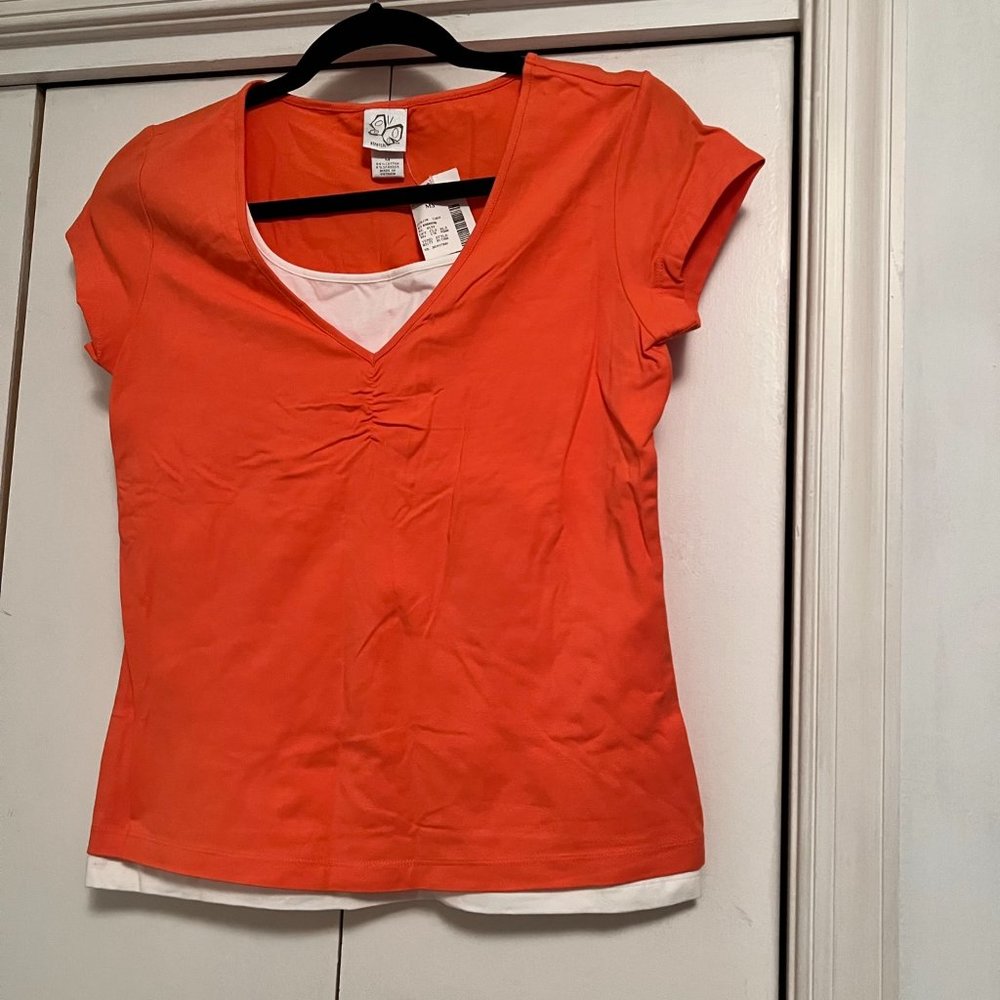 Fashion Bug Orange and White Stretch Twofer Top - Medium - Picture 2 of 4